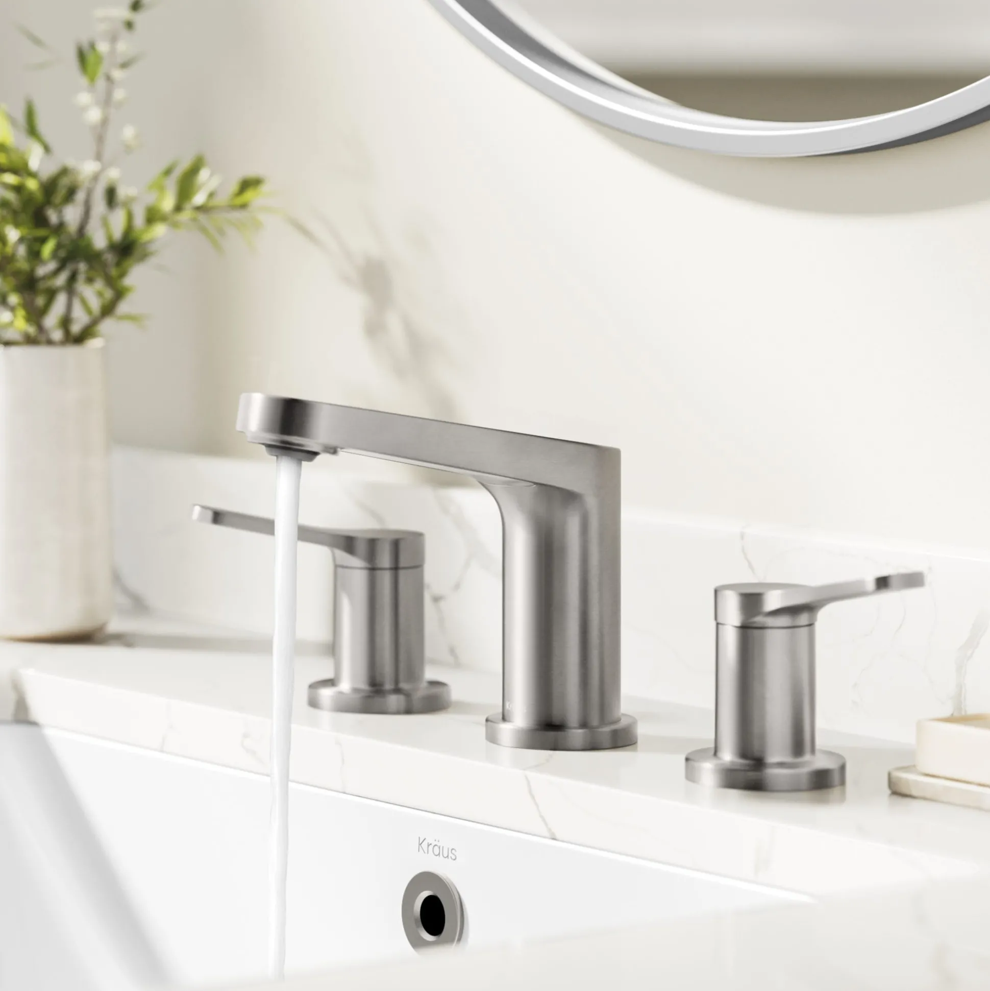 2-Handle 8-inch Widespread Bathroom Faucet in Spot-Free Brushed Nickel with Pop Up Drain and Supply Lines