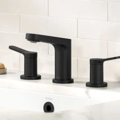2-Handle 8-inch Widespread Bathroom Faucet in Matte Black with Pop Up Drain and Supply Lines