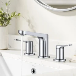 2-Handle 8-inch Widespread Bathroom Faucet in Chrome with Pop Up Drain and Supply Lines