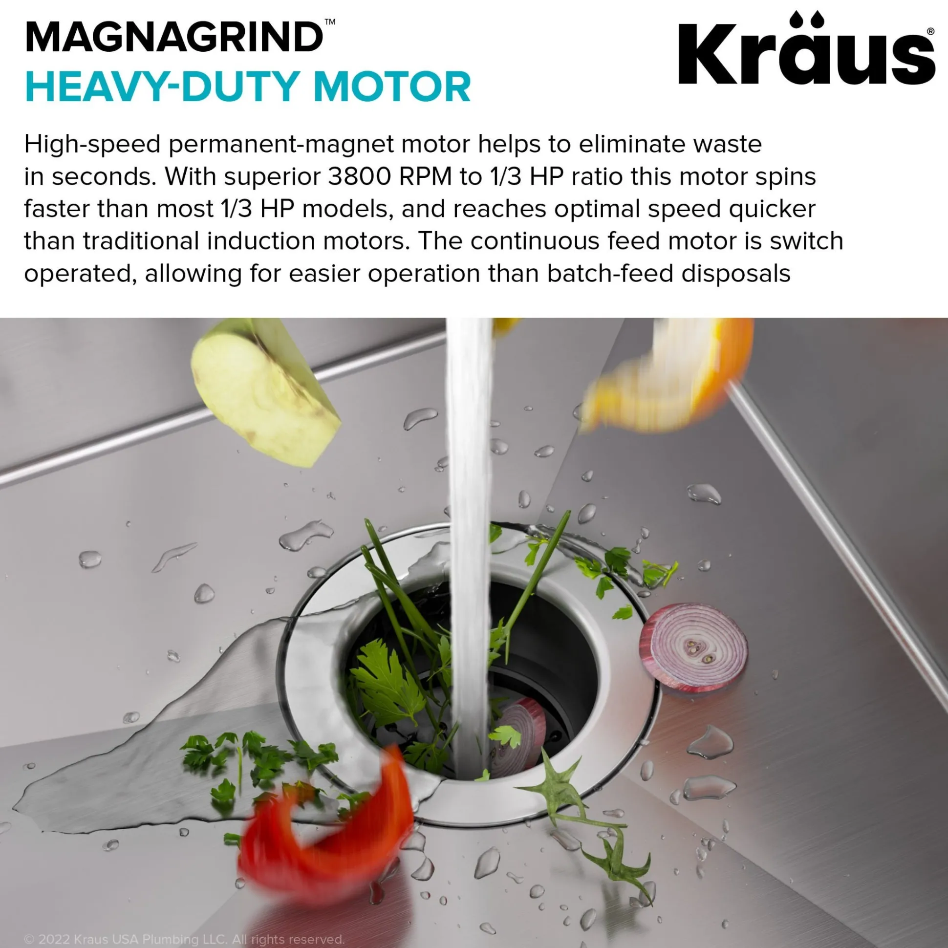 High-Speed 1/3 HP Continuous Feed Ultra-Quiet Motor Garbage Disposal with Quick Connect Mount, Power Cord and Flange Included