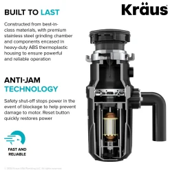 High-Speed 1/3 HP Continuous Feed Ultra-Quiet Motor Garbage Disposal with Quick Connect Mount, Power Cord and Flange Included