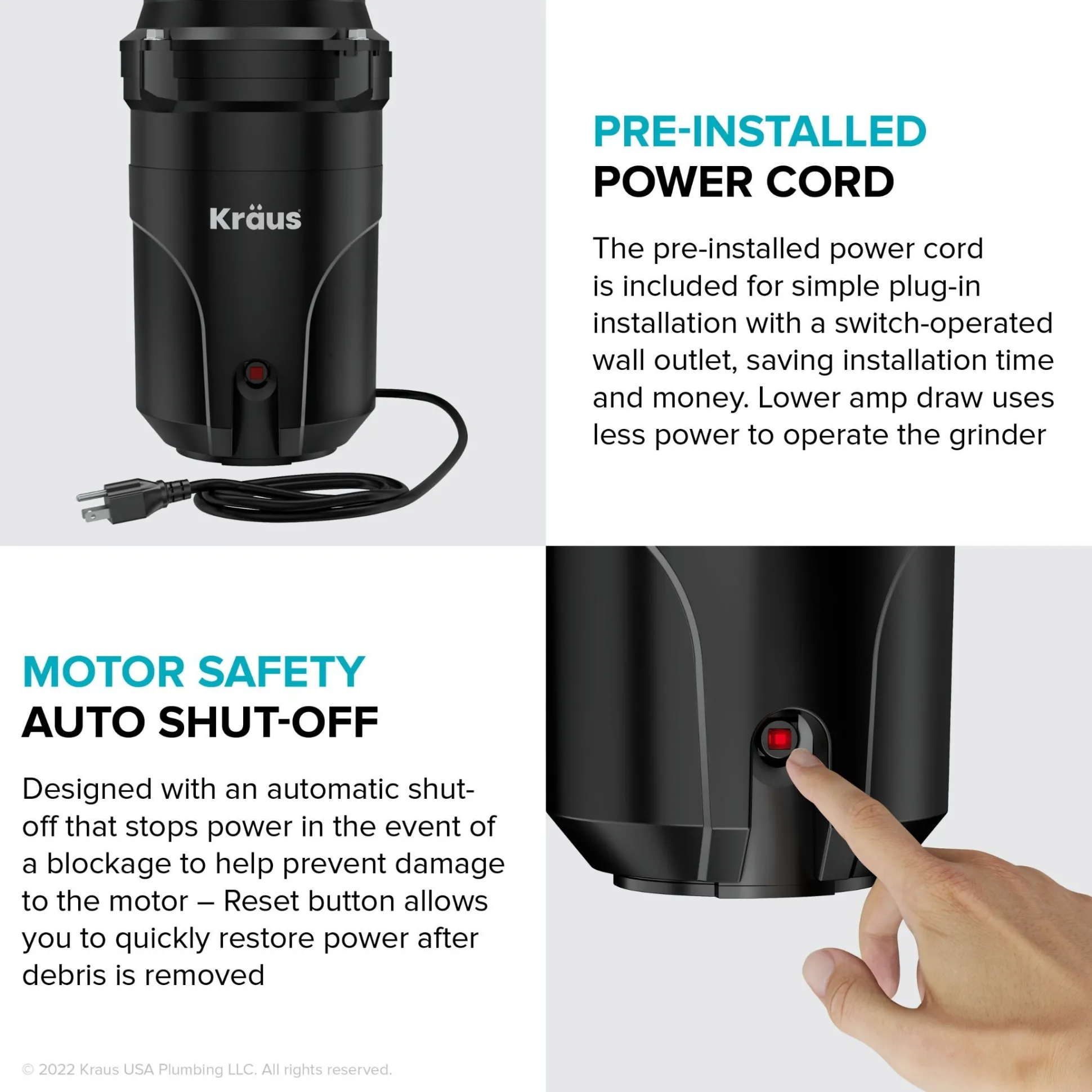 High-Speed 1/3 HP Continuous Feed Ultra-Quiet Motor Garbage Disposal with Quick Connect Mount, Power Cord and Flange Included