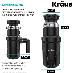 High-Speed 1/3 HP Continuous Feed Ultra-Quiet Motor Garbage Disposal with Quick Connect Mount, Power Cord and Flange Included