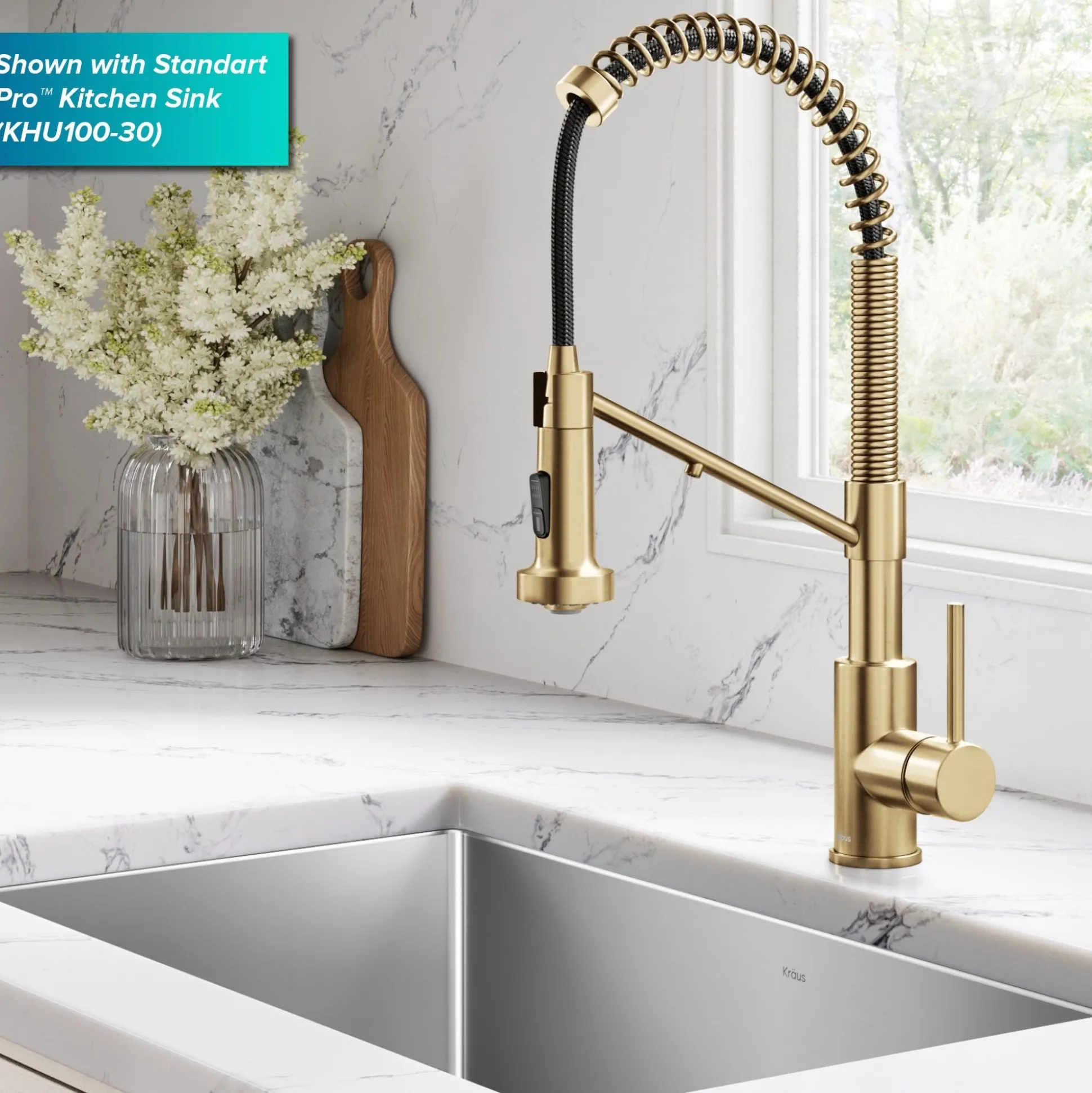 2-in-1 Commercial Style Pull Down Single Handle Water Filter Kitchen Faucet for Reverse Osmosis or Water Filtration System in Spot-Free Brushed Brass