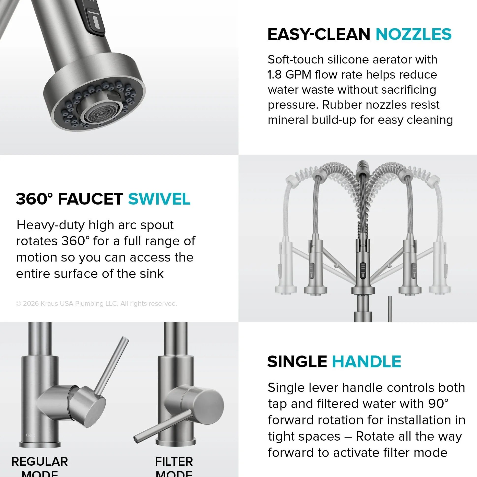 2-in-1 Commercial Style Pull Down Single Handle Water Filter Kitchen Faucet for Reverse Osmosis or Water Filtration System in Spot-Free Brushed Brass