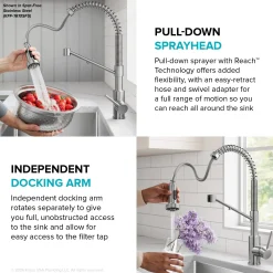 2-in-1 Commercial Style Pull Down Single Handle Water Filter Kitchen Faucet for Reverse Osmosis or Water Filtration System in Brushed Brass / Matte Black