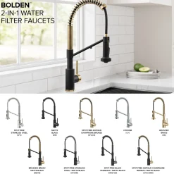 2-in-1 Commercial Style Pull Down Single Handle Water Filter Kitchen Faucet for Reverse Osmosis or Water Filtration System in Brushed Brass / Matte Black