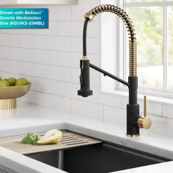 2-in-1 Commercial Style Pull Down Single Handle Water Filter Kitchen Faucet for Reverse Osmosis or Water Filtration System in Brushed Brass / Matte Black