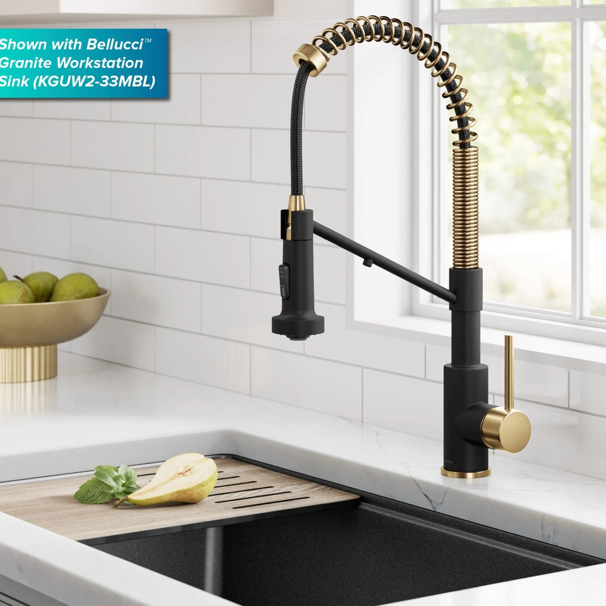 2-in-1 Commercial Style Pull Down Single Handle Water Filter Kitchen Faucet for Reverse Osmosis or Water Filtration System in Brushed Brass / Matte Black