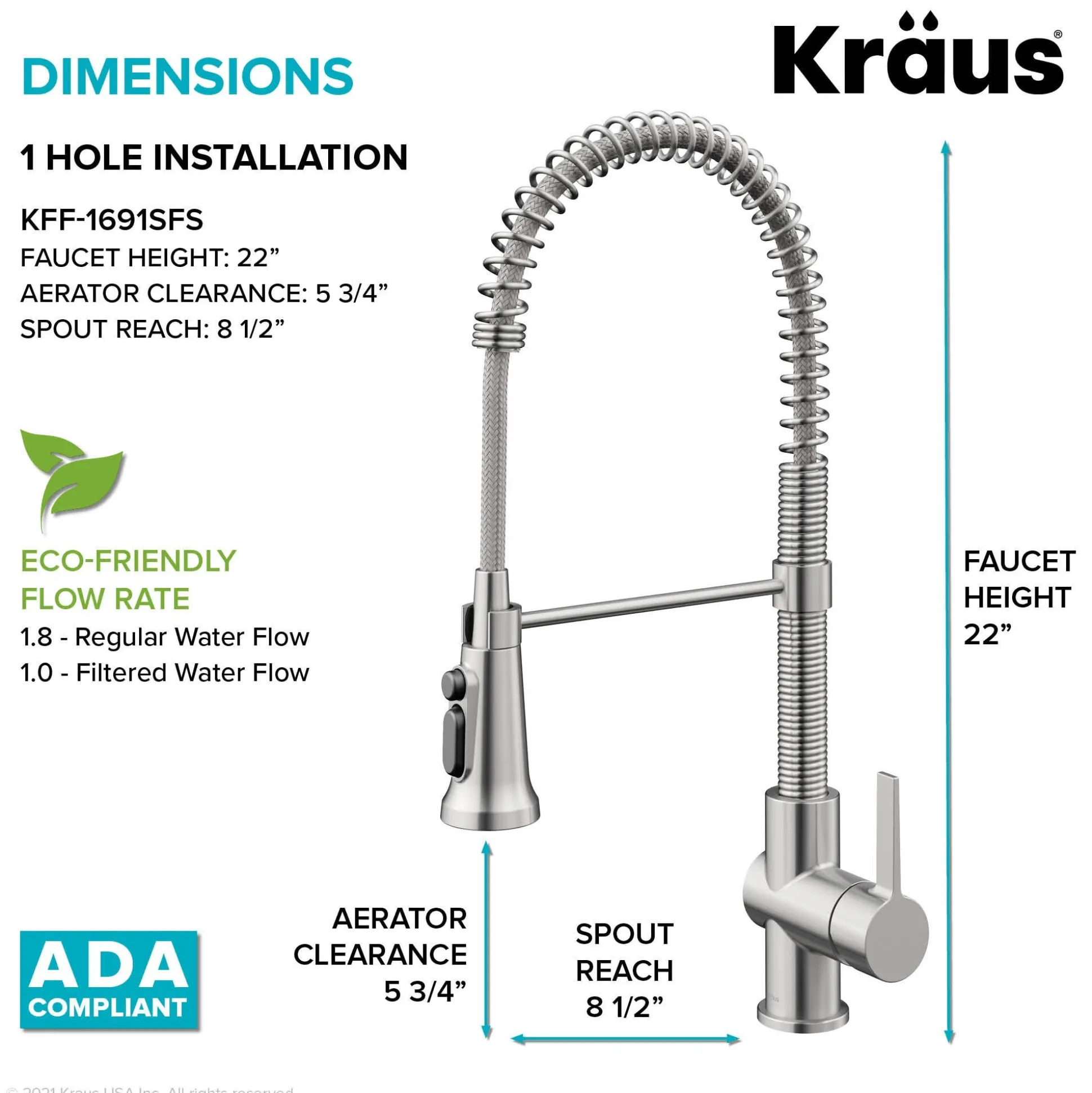 2-in-1 Commercial Style Pull Down Single Handle Water Filter Faucet for Reverse Osmosis or Water Filtration System in Spot Free Stainless Steel