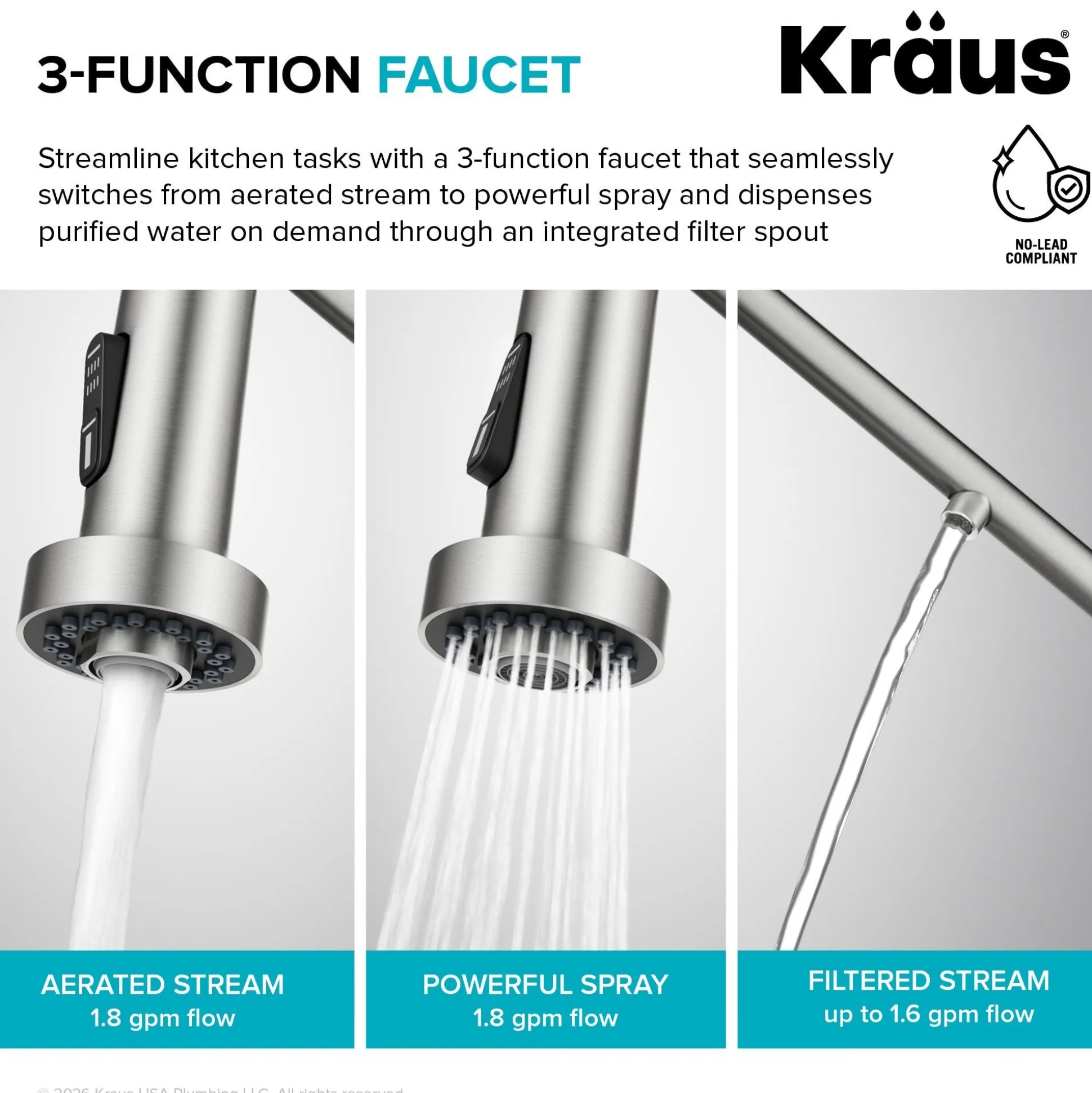 2-in-1 Commercial Style Pull Down Kitchen Faucet with Integrated Water Filter Tap for Reverse Osmosis or Water Filtration System in Matte Black / Spot-Free Black Stainless Steel