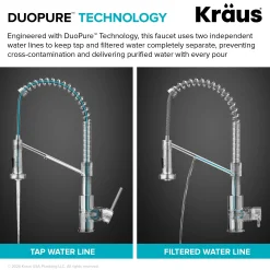 2-in-1 Commercial Style Pull Down Kitchen Faucet with Integrated Water Filter Tap for Reverse Osmosis or Water Filtration System in Matte Black / Spot-Free Black Stainless Steel