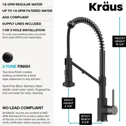 2-in-1 Commercial Style Pull Down Kitchen Faucet with Integrated Water Filter Tap for Reverse Osmosis or Water Filtration System in Matte Black / Spot-Free Black Stainless Steel