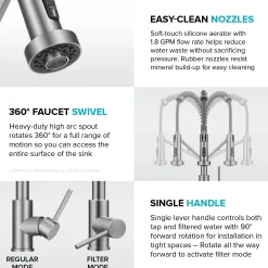 2-in-1 Commercial Style Pull Down Kitchen Faucet with Integrated Water Filter Tap for Reverse Osmosis or Water Filtration System in Matte Black / Spot-Free Black Stainless Steel