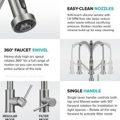 2-in-1 Commercial Style Pull Down Single Handle Water Filter Kitchen Faucet for Reverse Osmosis or Water Filtration System in Spot-Free Stainless Steel
