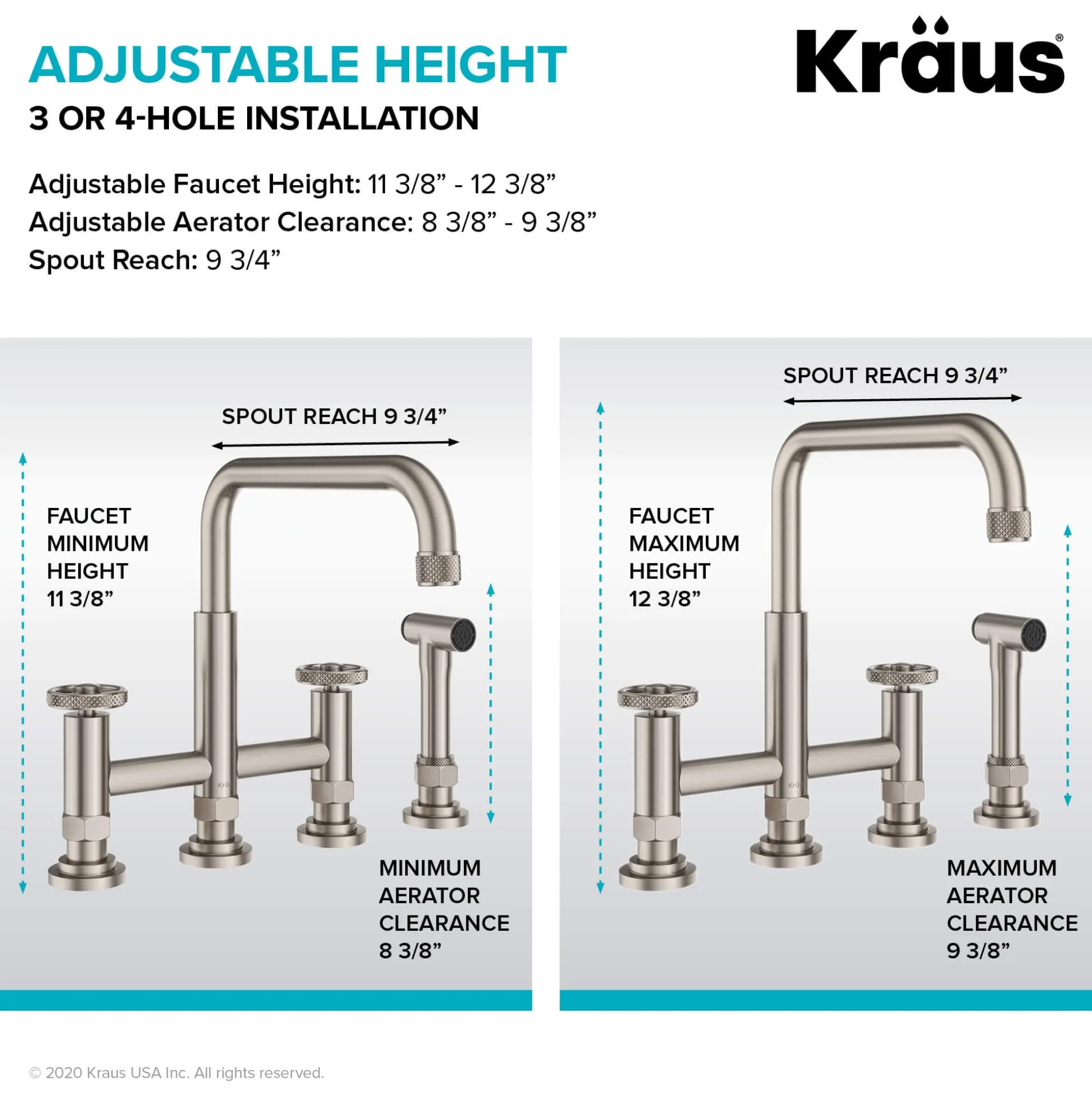 Industrial Bridge Kitchen Faucet and Water Filter Faucet Combo in Brushed Gold