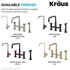 Industrial Bridge Kitchen Faucet and Water Filter Faucet Combo in Matte Black/Red