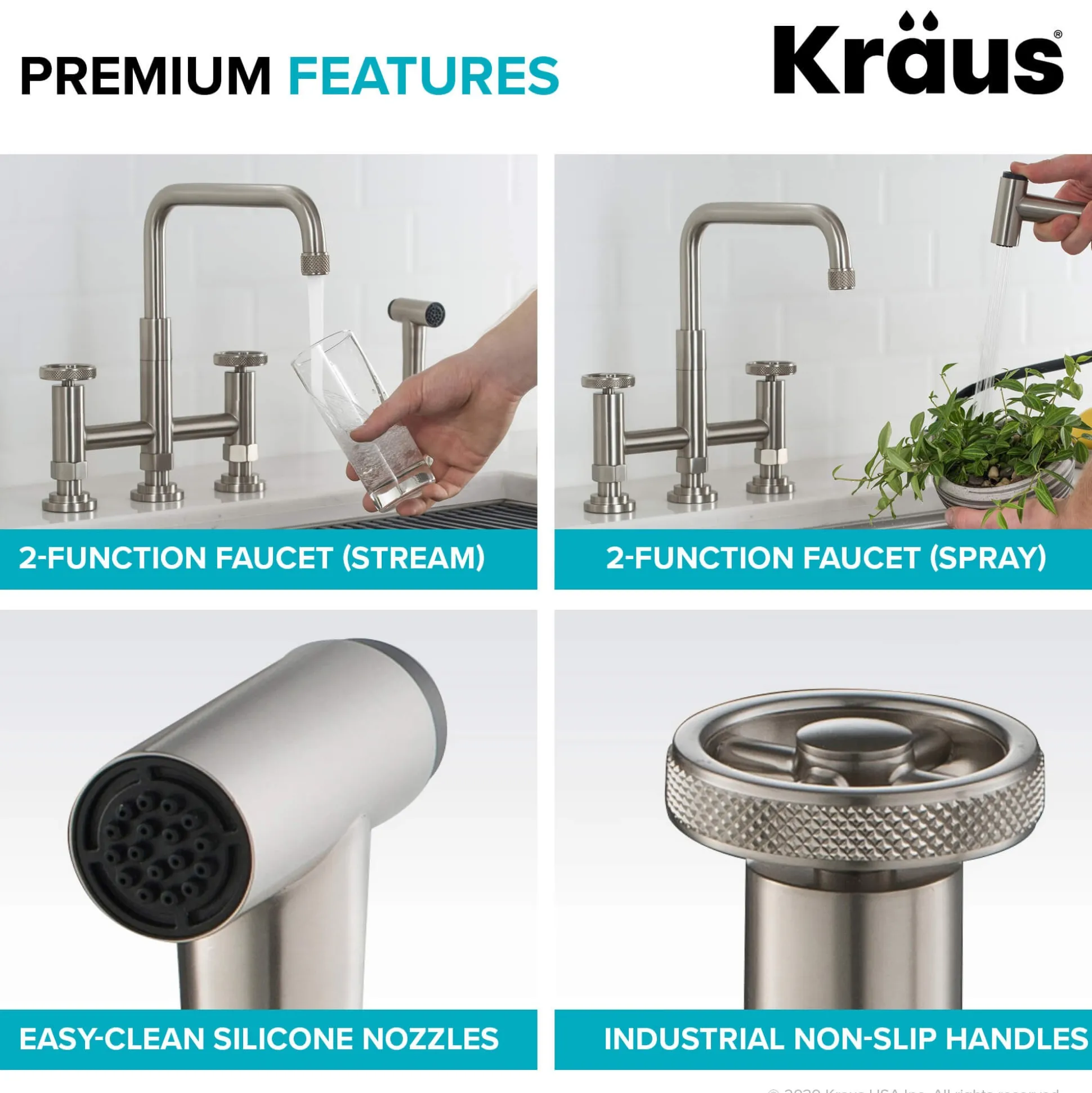 Industrial Bridge Kitchen Faucet and Water Filter Faucet Combo in Spot Free Stainless Steel
