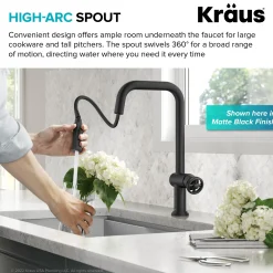 Industrial Pull-Down Single Handle Kitchen Faucet in Black Stainless Steel