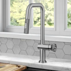 Industrial Pull-Down Single Handle Kitchen Faucet in Spot-Free Stainless Steel