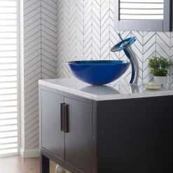 Irruption Blue Glass Vessel 16 1/2" Bathroom Sink