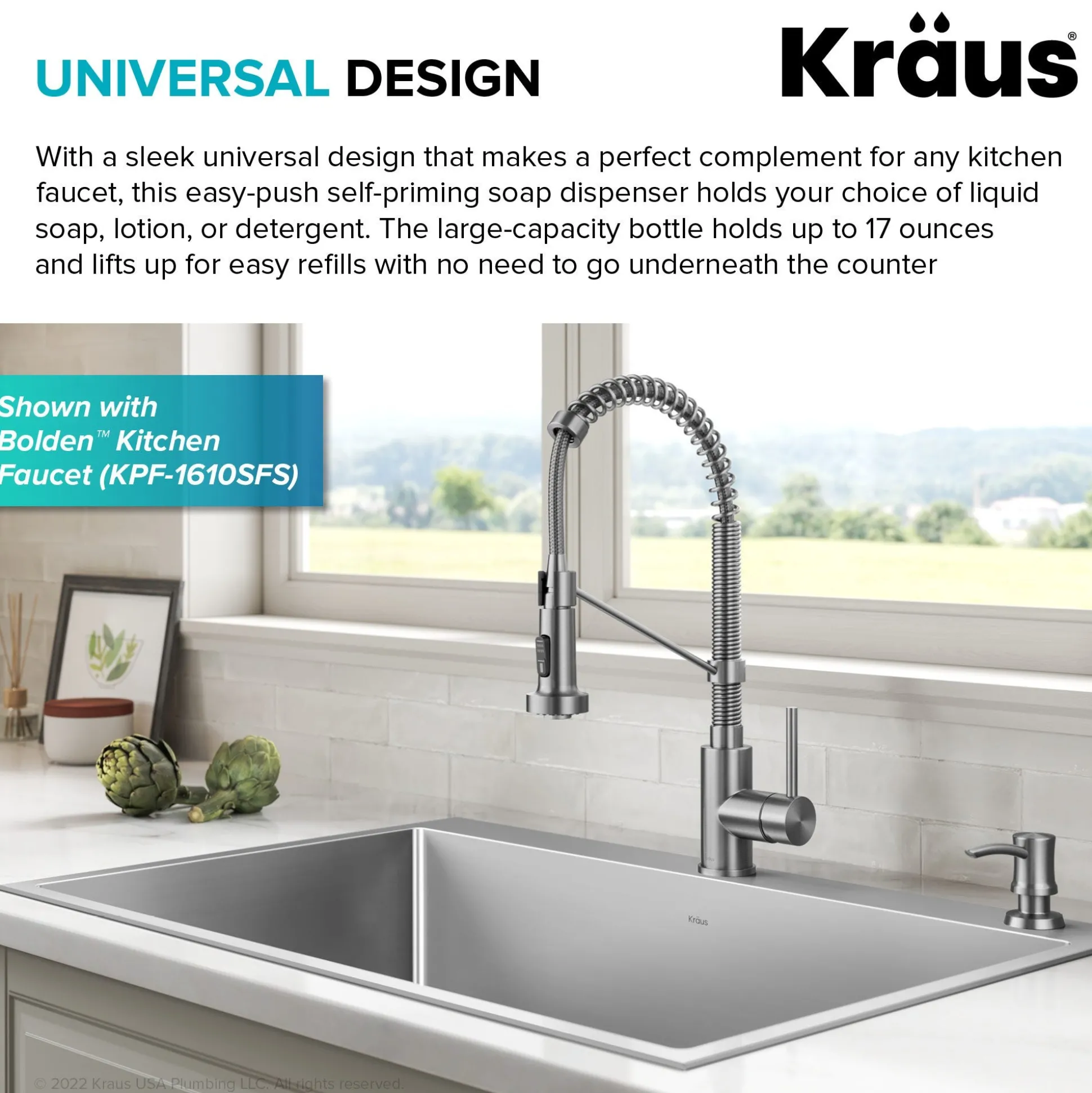 Kitchen Soap and Lotion Dispenser in Spot-Free Stainless Steel