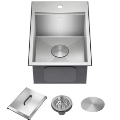 15” Outdoor Drop In / Top Mount 16-Gauge Marine Grade T-316 Stainless Steel Single Bowl Workstation Kitchen Sink with Outdoor Sink Cover