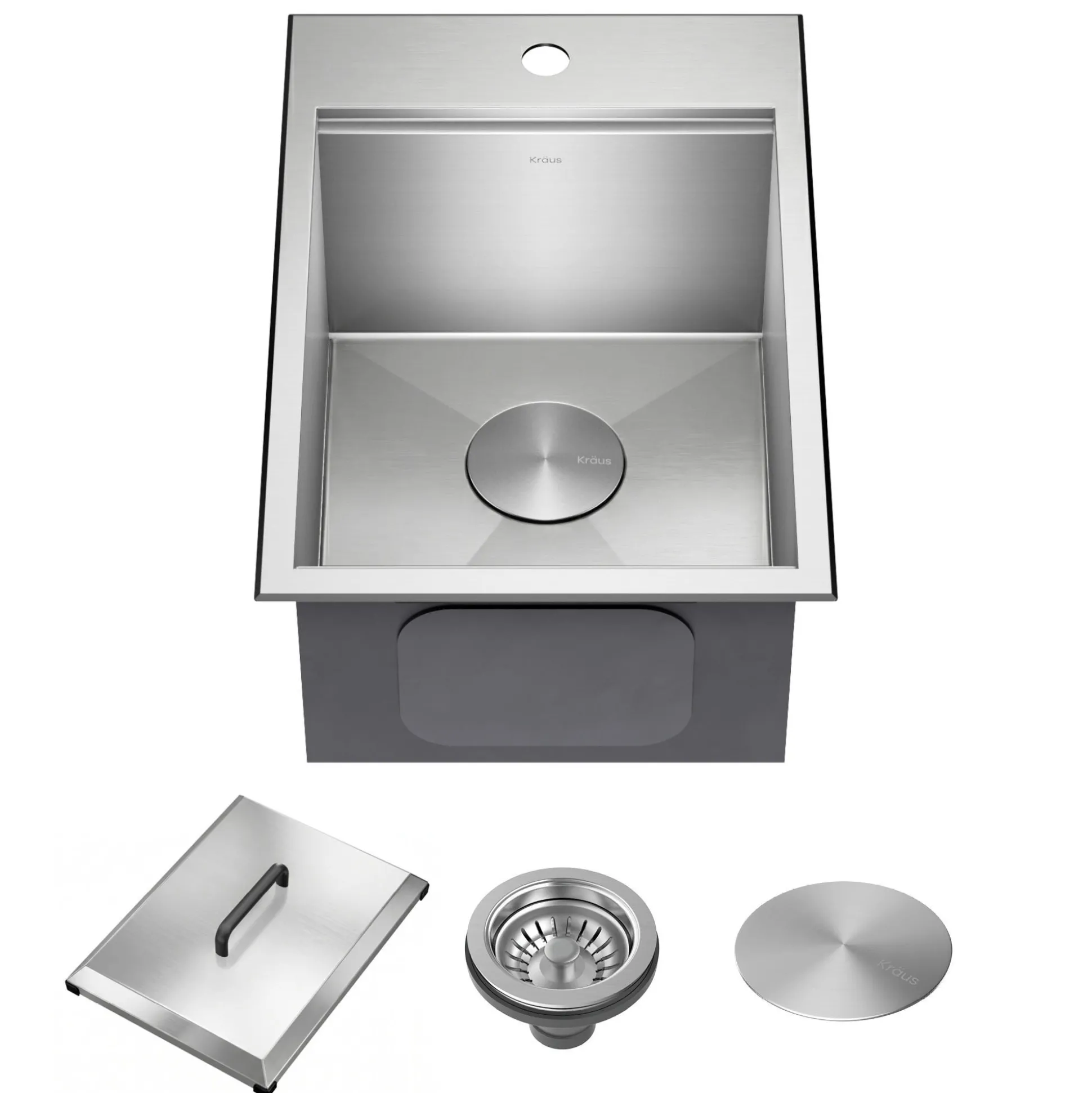 15” Outdoor Drop In / Top Mount 16-Gauge Marine Grade T-316 Stainless Steel Single Bowl Workstation Kitchen Sink with Outdoor Sink Cover