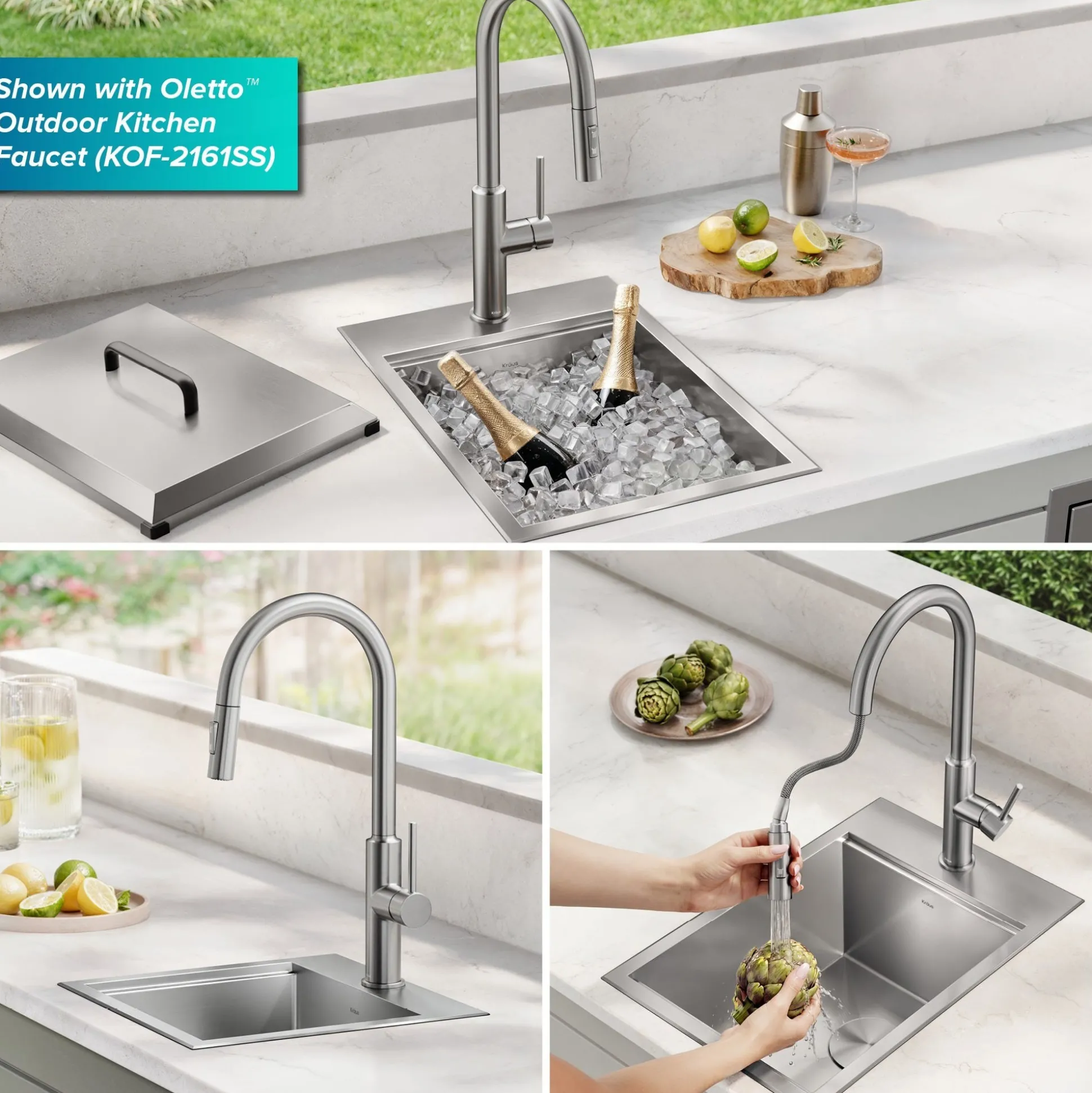 15” Outdoor Drop In / Top Mount 16-Gauge Marine Grade T-316 Stainless Steel Single Bowl Workstation Kitchen Sink with Outdoor Sink Cover