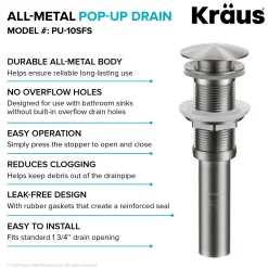 Pop-Up Drain for Bathroom Sinkwithout Overflow in Spot-Free Stainless Steel