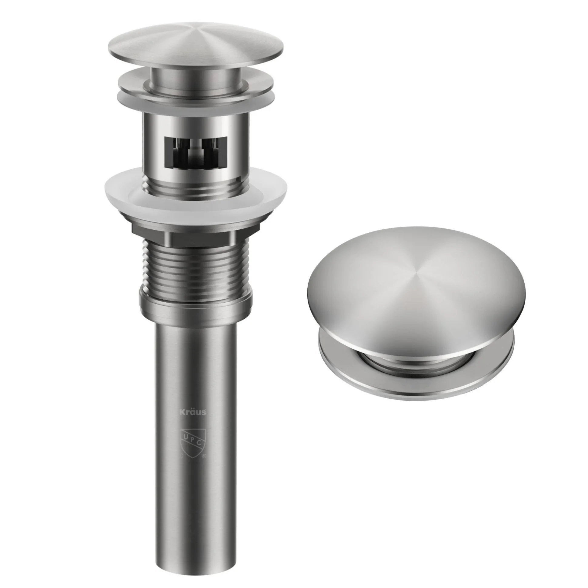 Pop-Up Drain for Bathroom Sink with Overflow in Spot-Free Stainless Steel