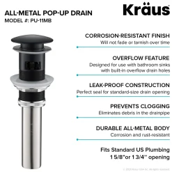 Pop-Up Drain for Bathroom Sink with Overflow in Matte Black
