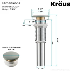 Pop-Up Drain with Porcelain Ceramic Top for Bathroom Sink without Overflow in Gloss Grey