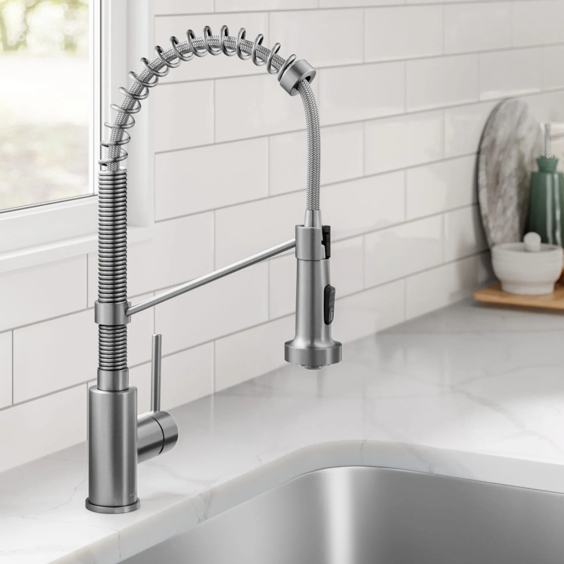 Premier 32” Undermount 50/50 Double Bowl 18-Gauge Stainless Steel Kitchen Sink and Commercial Style Pull Down Faucet in Spot-Free Stainless Steel