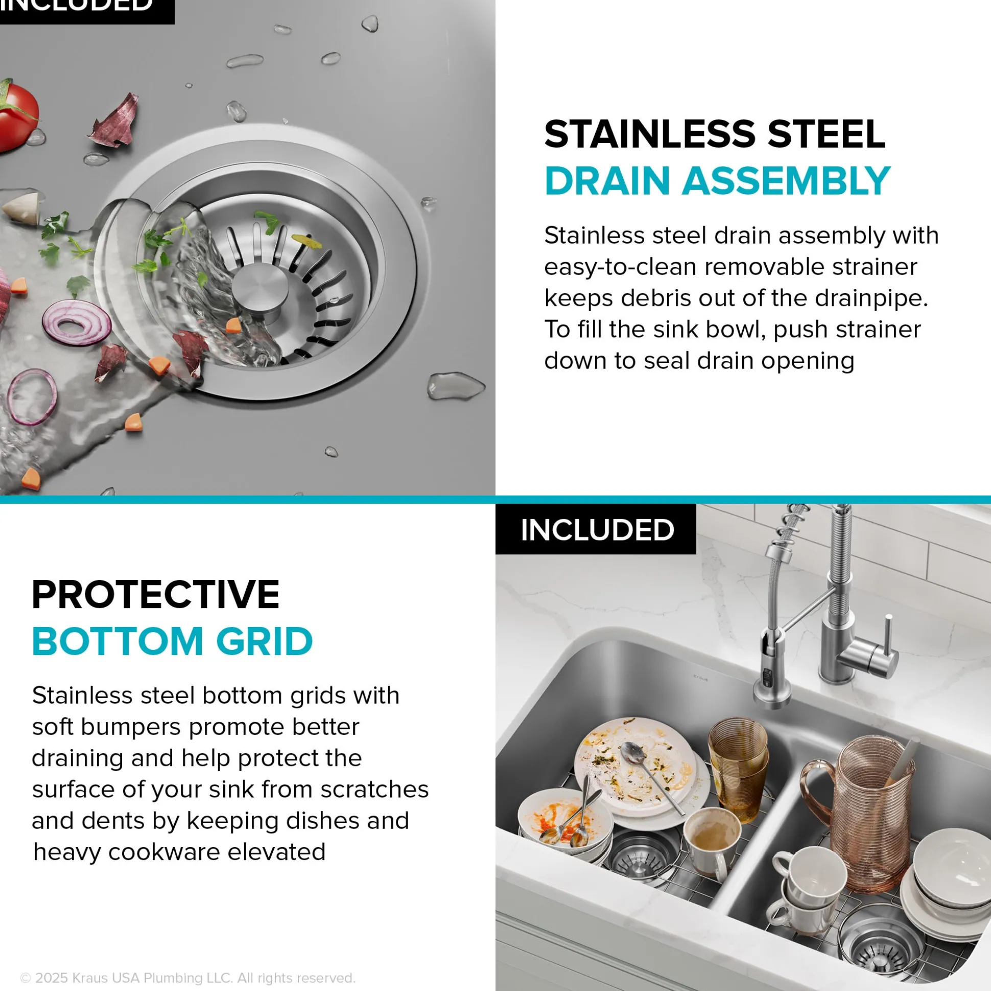 Premier 32” Undermount 50/50 Double Bowl 18-Gauge Stainless Steel Kitchen Sink and Commercial Style Pull Down Faucet in Spot-Free Stainless Steel