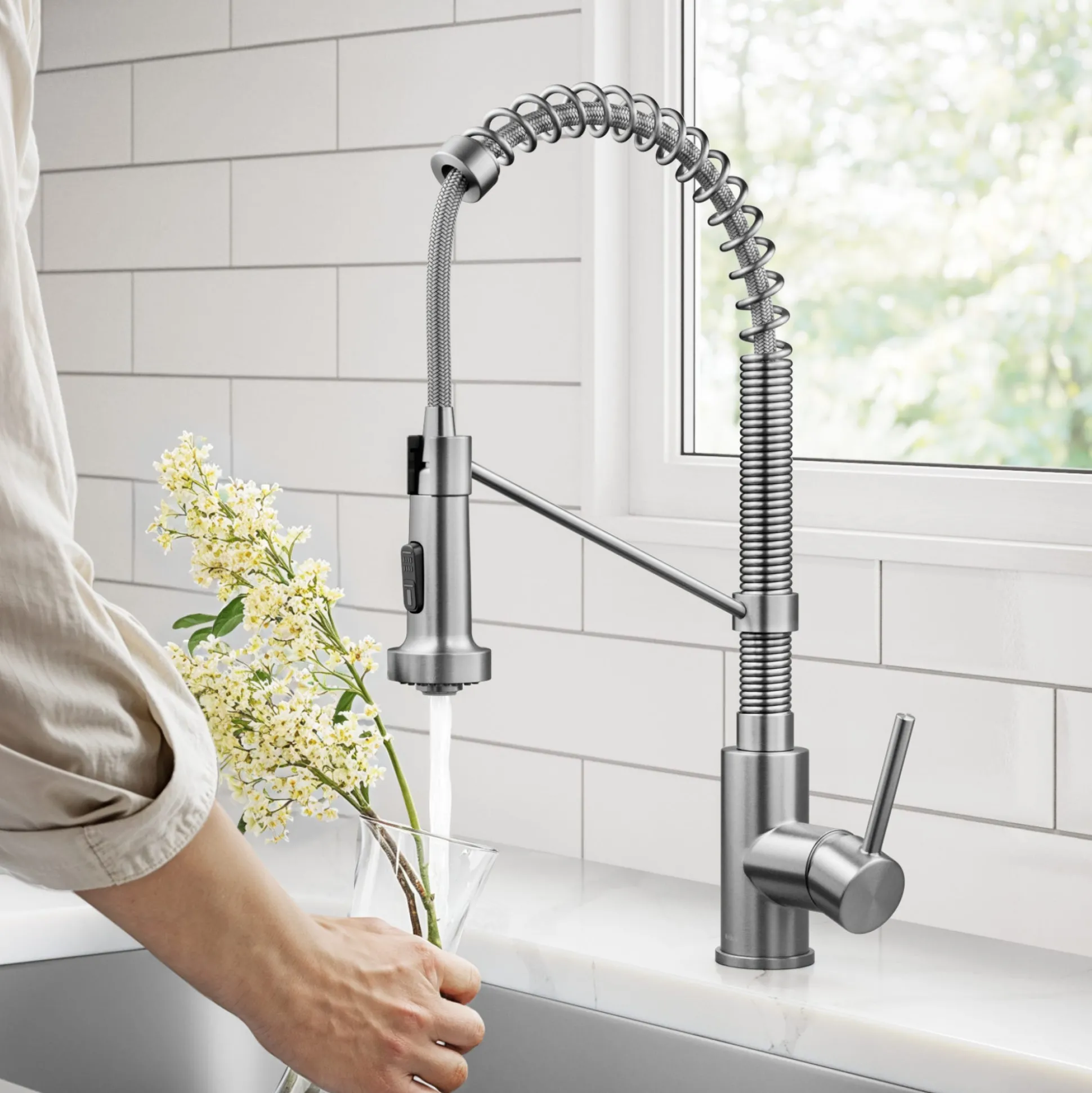 Premier 32” Undermount 50/50 Double Bowl 18-Gauge Stainless Steel Kitchen Sink and Commercial Style Pull Down Faucet in Spot-Free Stainless Steel