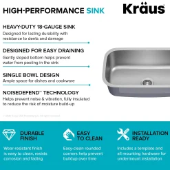 Premier 31 1/2” Undermount Single Bowl 18-Gauge Stainless Steel Kitchen Sink