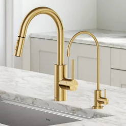 Pull-Down Kitchen Faucet and Water Filter Faucet Combo in Brushed Brass