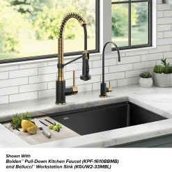 Purita 100% Lead-Free Kitchen Water Filter Faucet in Brushed Brass/Matte Black