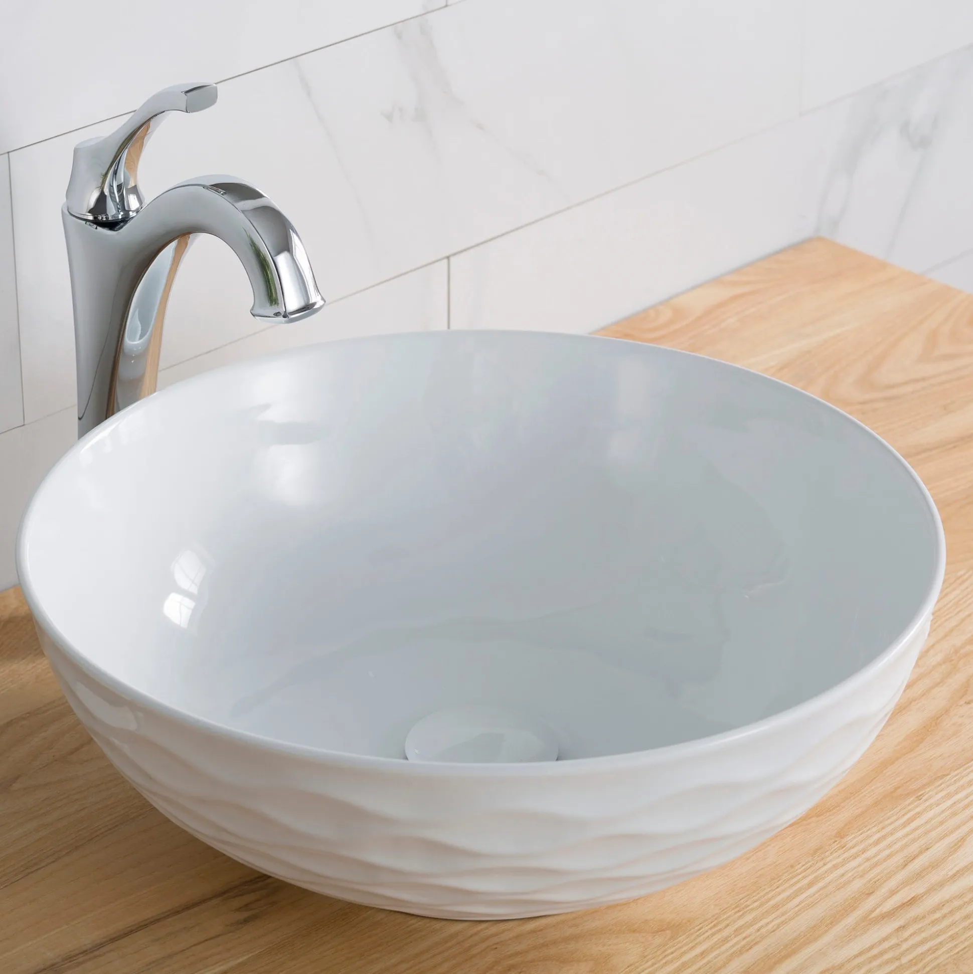 16 1/2" Round Vessel Ceramic Bathroom Sink in White
