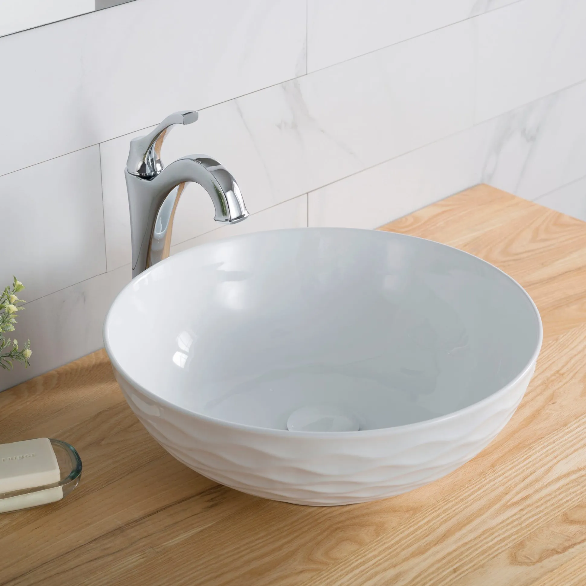 16 1/2" Round Vessel Ceramic Bathroom Sink in White