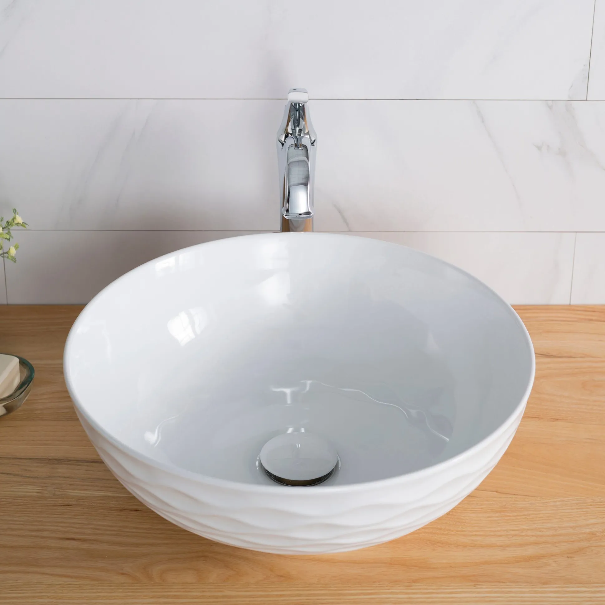 16 1/2" Round Vessel Ceramic Bathroom Sink in White