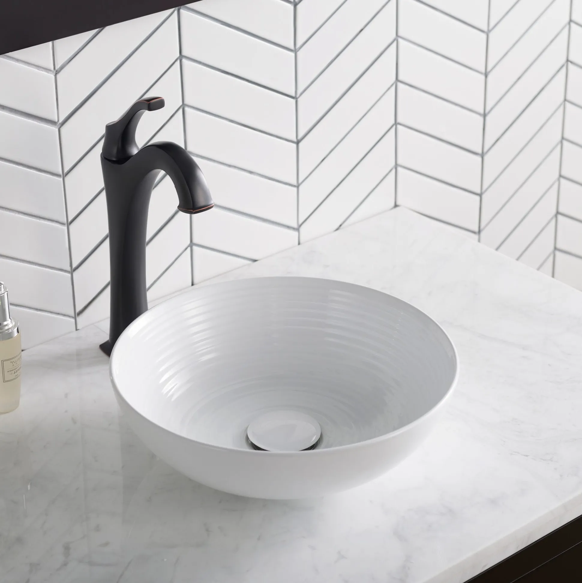 13" Round Vessel Ceramic Bathroom Sink in White