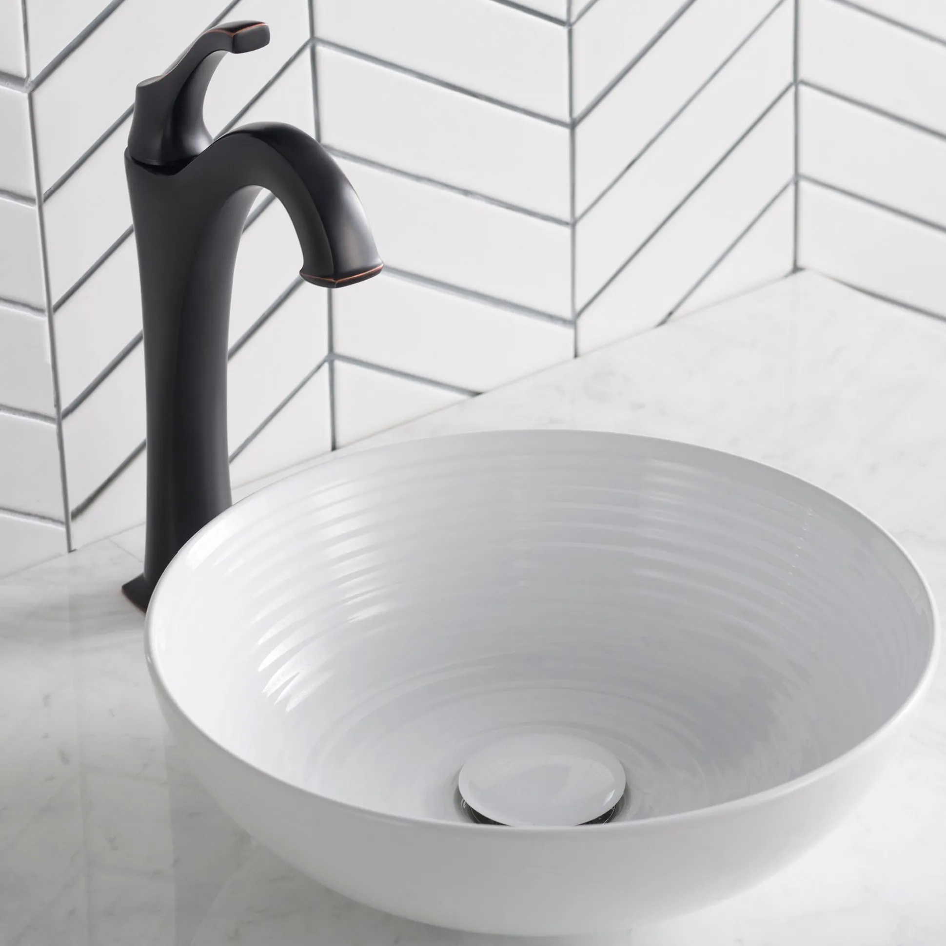 13" Round Vessel Ceramic Bathroom Sink in White