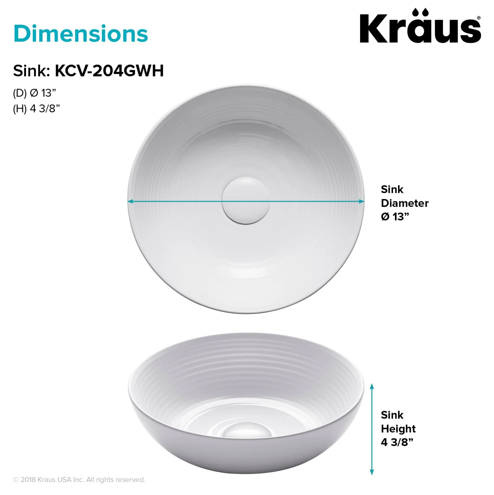 13" Round Vessel Ceramic Bathroom Sink in White