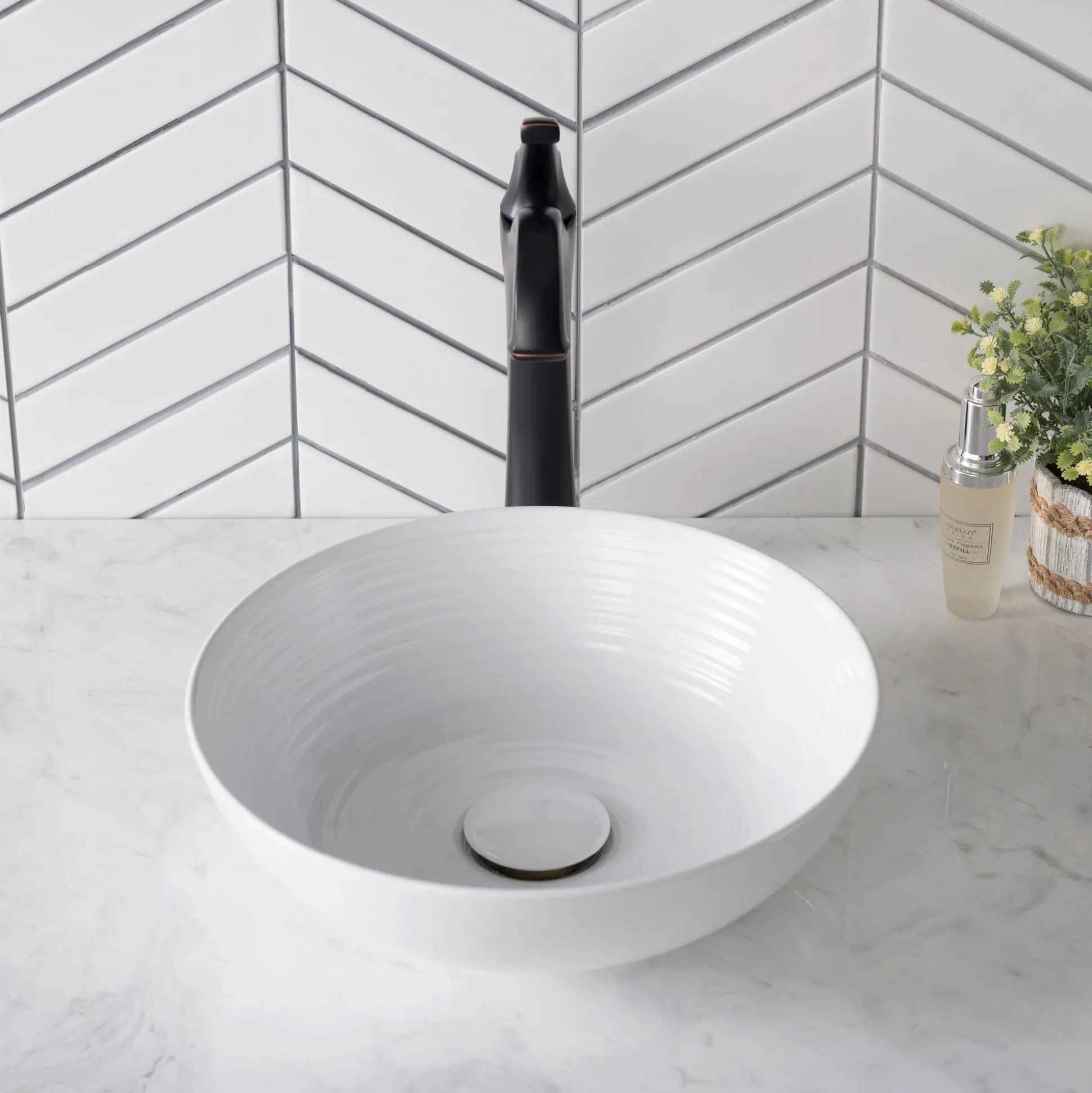 13" Round Vessel Ceramic Bathroom Sink in White
