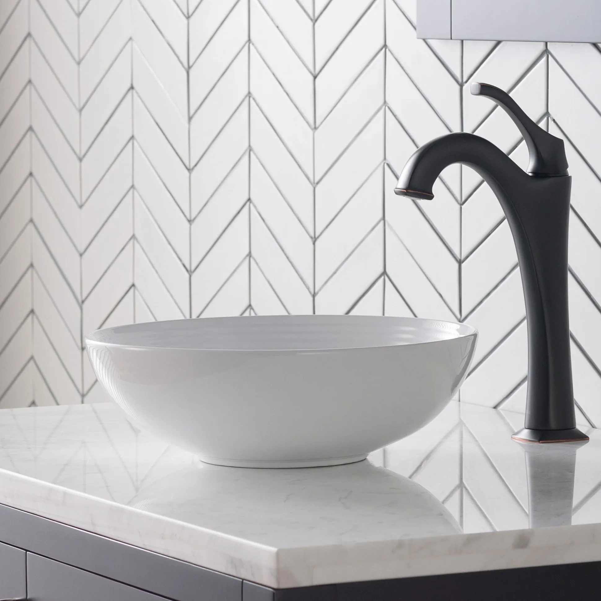 13" Round Vessel Ceramic Bathroom Sink in White with Pop Up Drain