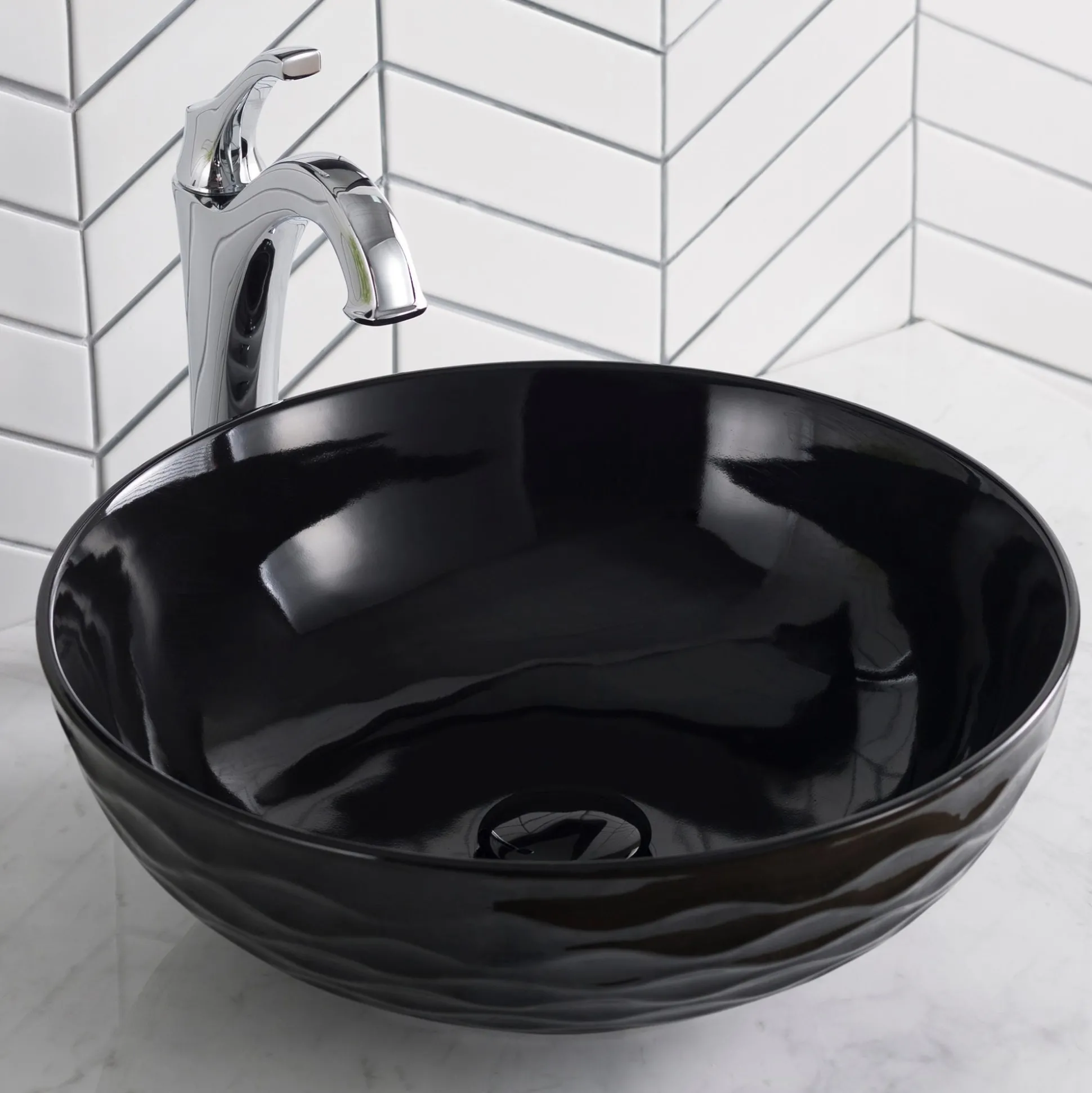 16 1/2" Round Vessel Ceramic Bathroom Sink in Black
