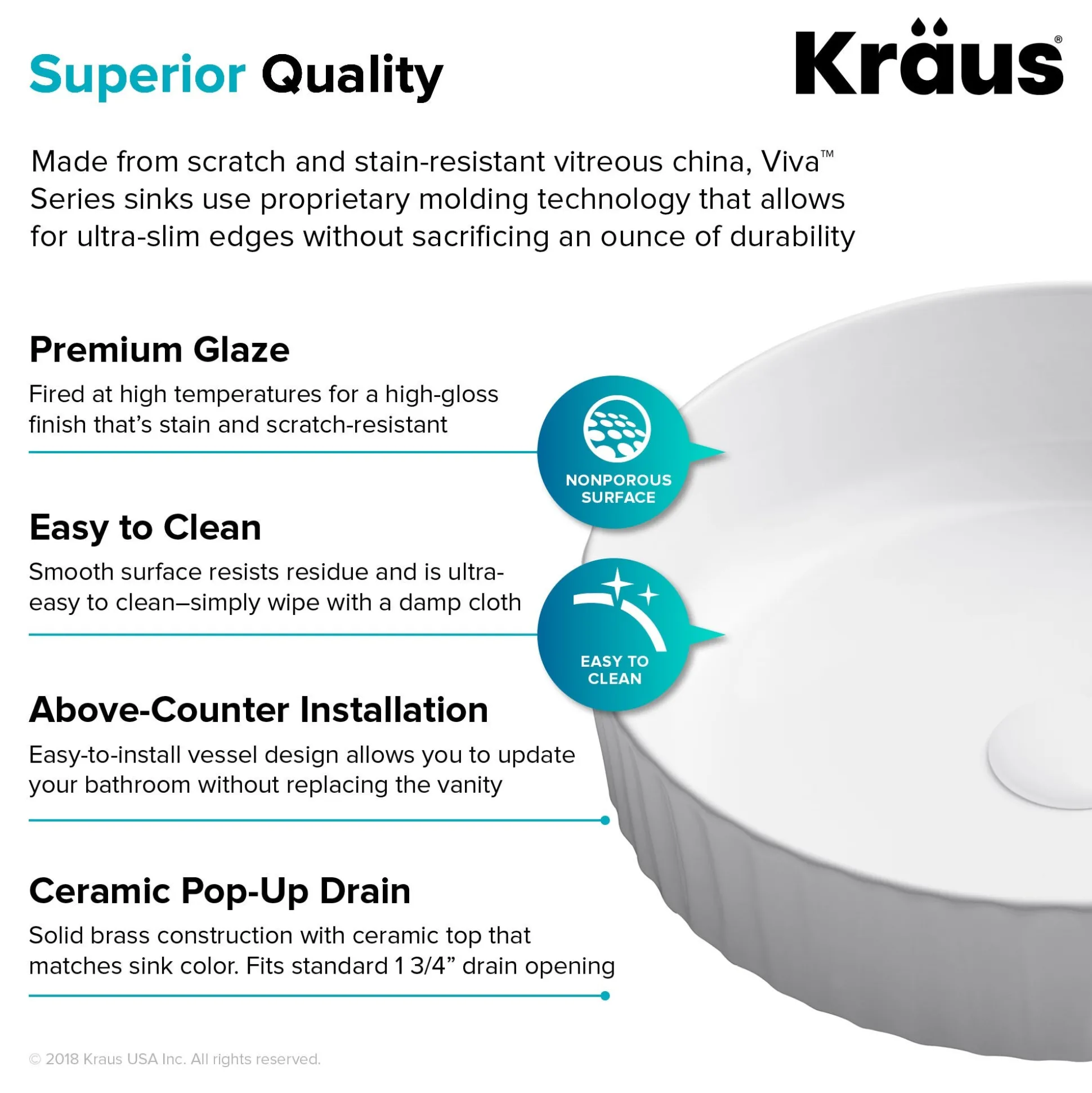 15 3/4" Round Vessel Ceramic Bathroom Sink in White with Pop-Up Drain