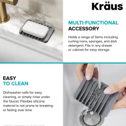 Self-Draining Silicone Dish Drying Mat or Trivet and Silicone Soap Dish / Sponge Holder for Bathroom or Kitchen Counter in Dark Grey